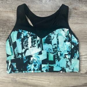 Nanette Lepore Sport Floral Print Racerback Sports Bra Black Mesh Size XS